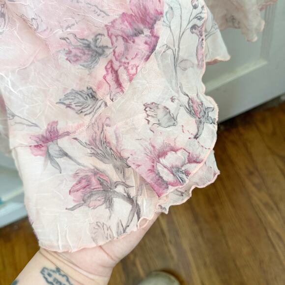 VTG Believe Ballet Pink Floral Fairy Garden Ruffle Midi Dress Romantic Size 10 - Picture 9 of 15